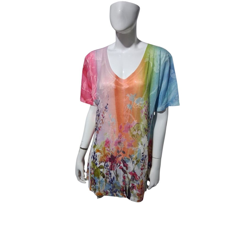 Northstyle Floral Burnout Women's size XL Meshy Sheer Watercolor Art to Wear Top